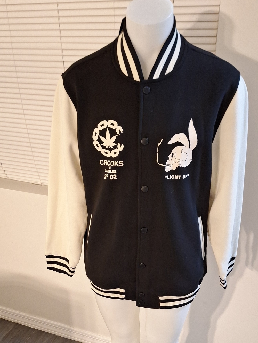 Crooks & Castles Black and White Varsity Bomber Jacket